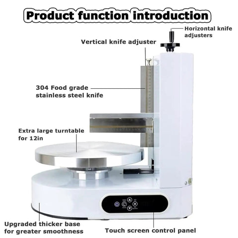 Smooth As Butter Automatic Cake Icing Smoother with adjustable vertical knife and large turntable for seamless frosting.