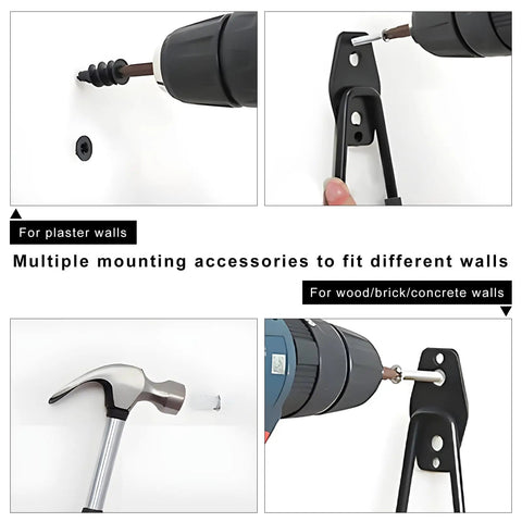 Heavy Duty U Shaped Garage Hooks With Slick Non Slip Coating For EV Charging Cable Holder with drill installation on various wall types.