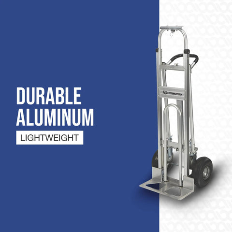 3-In-1 Aluminum Hand Truck And Platform Cart With Stair Climber Converts Between Upright Hand Truck Flat Platform And Stair Climbing Modes 550 Lb Upright Capacity And 770 Lb Platform Load Heavy Duty Utility Cart, upright view