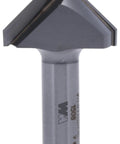 V Groove Router Bit 90 Degree Included Angle Carbide Tipped For Engraving Lettering Sign Making And Decorative Edges One And A Half Inch Cutting Diameter Three Quarters Inch Point Length One Half Inch Shank Two And Five Eighths Inch Overall Length