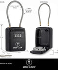 Rugged Outdoor Key Lock Box With Cable Shackle, Small Waterproof Metal Safe, 4 Digit Combo For Spare Keys Left Outside On Door Knob