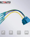 Heavy Duty Beefy Universal Truck Bed Wiring Harness Adapter With Female Connector And Bare Wire Ends For Smooth Splicing And Rock Solid Connectivity Across All Truck Models, showing blue connector and multi-colored wires.