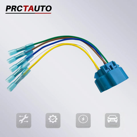 Heavy Duty Beefy Universal Truck Bed Wiring Harness Adapter With Female Connector And Bare Wire Ends For Smooth Splicing And Rock Solid Connectivity Across All Truck Models, showing blue connector and multi-colored wires.