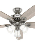 52 Inch Indoor Ceiling Fan With LED Lights And Pull Chain For Bedroom Or Living Room, Brushed Nickel Finish, Standard Mount