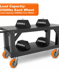 Ultra Heavy Duty 6x2 Inch Casters Kingpinless Crowned Polyurethane Wheels Aluminum Core Built Tough 10000 Pound Loads on a platform truck.