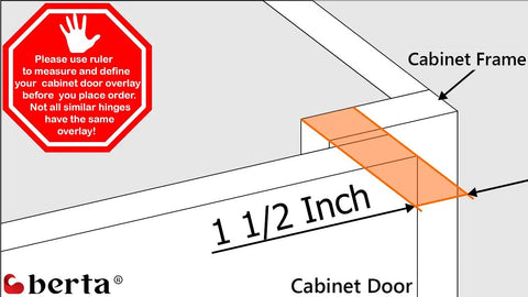 Diagram showing measurements for Rock Solid 10 Pack 1.5 Inch Overlay Soft Close Cabinet Hinges with 90 Degree Restricted Opening.