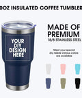 Top Shelf 30oz Custom Coffee Tumbler Stainless Steel Double Wall Vacuum Insulated Cooler Cup with DIY design feature.