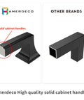 Comparison of solid matte black cabinet pulls showing Amerdeco handle vs other brands.