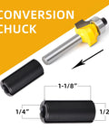 Heavy Duty Roundover Edging Router Bit Set With Quarter Inch Shank and Eighth Radius Round Nose Profiles For woodworkers features conversion chuck and adapter sizes.