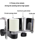 Heavy Duty Pneumatic Belt Sander Handheld Grinder Machine 7000 Rpm with 3 primary drive wheels for sanding belt.