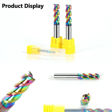 5 Piece Solid Carbide Flat End Mills Set, 1/4 Inch Shank, 1/4 Inch Cutting Diameter, 3-Flute Diamond-Like Coated End Milling Cutters