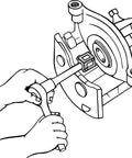 Using Real Deal 3/8 Inch Disc Brake Piston Tool for caliper reset on a vehicle's brake assembly.