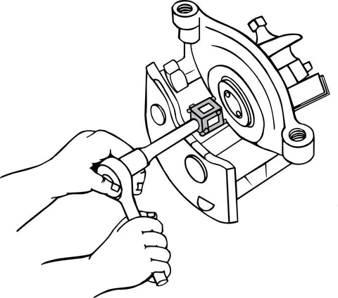 Using Real Deal 3/8 Inch Disc Brake Piston Tool for caliper reset on a vehicle's brake assembly.
