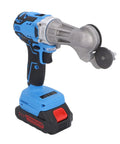 Jauarta 21V Cordless Electric Metal Shear With Rechargeable Battery Rotating Head And Led Light For Cutting Iron Sheet Aluminum Two Speed High Performance Power Tool With U S Plug, blue and gray handheld design.