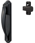 DX Screen And Storm Door Pull Handle With Latch Lock For Out Swinging Doors Black Finish Inside Latch With Night Lock For Added Security And Easy In And Out. black surface-mount handle set