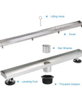 28 Inch Linear Shower Drain With Tile Insert 2 In 1 Panel Brushed Stainless Steel Floor Drain For Bathroom No Rust AISI 304