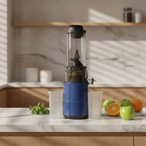 Baoblaze Vertical Cold Press Juicer, Masticating Extractor With Pulp And Juice Separation in a modern kitchen setting.