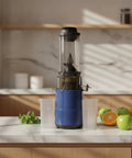 Rice White Masticating Juicer Mouth Cold Press Machine For Health Enthusiasts Electric Slow Squeeze Extractor on kitchen counter with fruits.