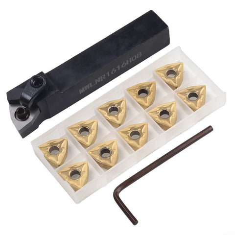 Heavy Duty Lathe Turning Tool With New Bracket For Precision Turning Includes 10 Carbide Inserts WNMG432 And WNMG080408, shank shown with inserts.