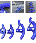 Manual Steel Pipe Bender For Easy Bending Of Copper Aluminum And Conduit Tubes Fits 3/4 Inch Size, multiple blue bender attachments.