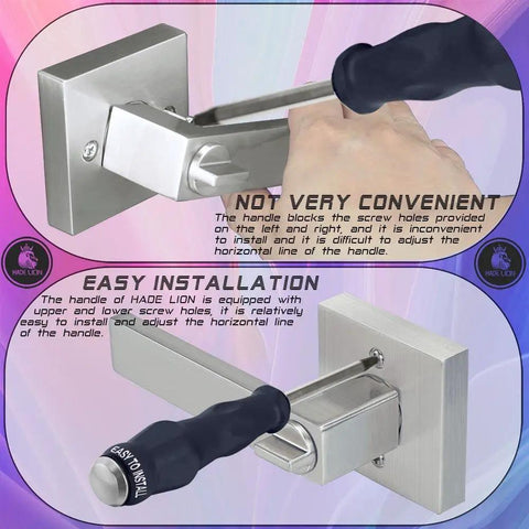 Six Pack Privacy Square Door Levers In Brushed Nickel Finish Keyless Privacy Locks With Thumb Turn shown with installation process