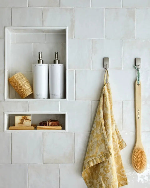 Small Satin Nickel Bath Hook With Water Resistant Strips Holds Up To 1 Lb No Tools Needed Super Easy Install For Damage Free Bathroom Organization