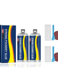 Front view of 2-pack Strong Foundry Glue for metal with blue-labeled cartridges and included accessories