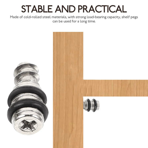 20 Pack Self Tapping Shelf Pegs For Cabinets And Bookcases, Cold Rolled Steel, close-up of peg inserted into wooden panel