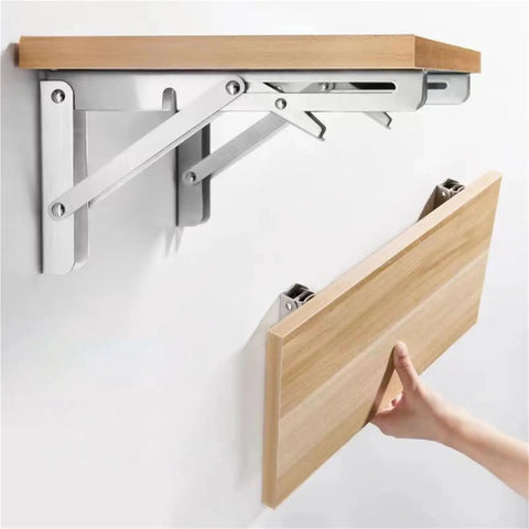 2-Pack Stainless Steel Triangle Folding Brackets Heavy Duty Adjustable Wall Mounted Shelves For Benches And Tool Tables DIY Friendly