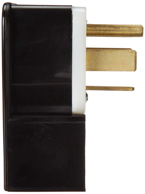 Side view of 60 Amp 125/250V Angled Grounding Plug With Straight Blade, Industrial Grade Nylon Body, 9462-P Black, brass prongs visible.