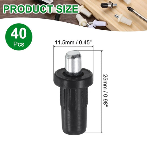 40 Pack Straight Up Shutter Repair Pins with Tough Spring Loaded Heads No Sweat Replacement Hardware for Plantation Shutters Window Blinds and Cabinet Doors Reliable Fix for Wobbly Movable Blades and Janky Fittings, showing size 25x11.5mm pin.