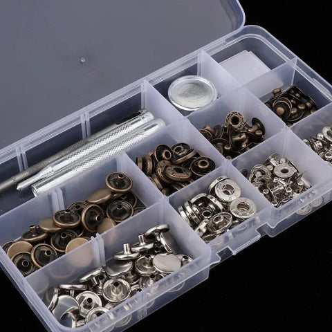 Leather Craft Snap Fasteners Kit With 12mm Brass Buttons Bronze And Silver, Includes Hole Punch And Anvil, 30 Sets And 2 Fixing Tools, Easy Shirt And Coat Repairs For Handy DIYers in storage box