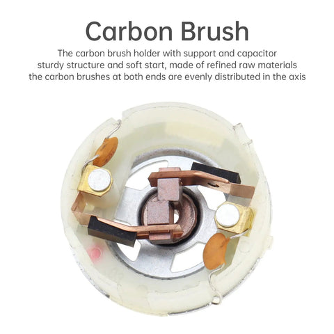 Carbon brush component of Beefy 21V DC Motor With 19500 RPM And 10T Helical Gear High Torque Replacement For Lawn Mowers, Drills.