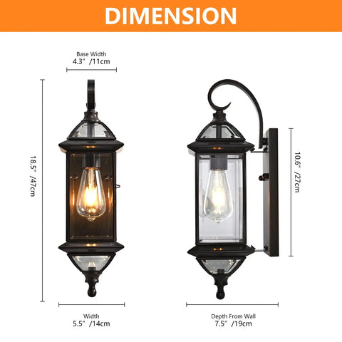 Dimensions of Copper Outdoor Wall Light 18.5 Inch High With E26 Socket Oil Rubbed Bronze Lantern Clear Glass Exterior Sconce
