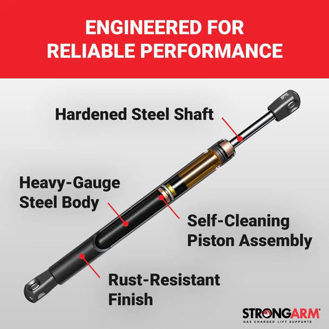 Two Pack Beefy Hatch Lift Supports With Smooth Operating Gas Struts For Tailgate Replacement Hassle Free Install And Durable Construction For Nissan Pulsar Drivers, showcasing hardened steel shaft and heavy-gauge body.