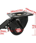 Straight Up Heavy Duty Swivel Castor Wheels Nylon Furniture Casters Black Four Pack detailed with dimensions and dual brakes.
