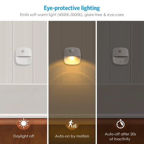 Upgraded Motion Sensor LED Night Light Cordless Stick On Battery Operated For Closet Hallway Bathroom Kitchen Cabinet And Stairway Auto On Auto Off Energy Efficient Warm White Pack Of 3