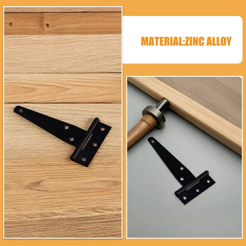Heavy Duty Galvanized Zinc Alloy T Post Gate Hinges With Screws on wood surface and installation setup