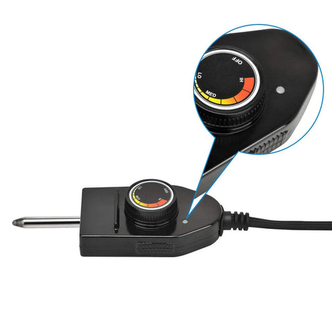 Close-up of Power Cord With Built In Thermostat Controller For Heating Element Replacement 125V 15A, showing dial and probe connector.