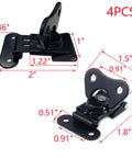 No Nonsense Boss Grade Black Spring Loaded Butterfly Twist Latch And Keeper Four Pack with dimensions shown and spring loaded design.