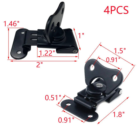 No Nonsense Boss Grade Black Spring Loaded Butterfly Twist Latch And Keeper Four Pack with dimensions shown and spring loaded design.
