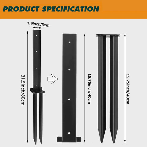 Heavy Duty Steel Fence Post Repair Kit Ground Stakes For Fast Fix Broken Wood Posts No Dig Drive In Yard Saver Bulletproof Reinforced Frame No Fuss Tool Free Setup 6 Pack Set product dimensions showcasing 31.5 inch and 15.75 inch stakes.