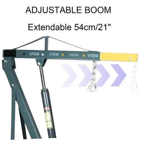 Heavy Duty Hydraulic Engine Hoist Folding Cherry Picker Shop Crane With Four Swivel Casters adjustable boom, extendable 54cm/21".
