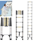 Aluminum Telescoping Ladder 16 Point 5 Feet Extension With Triangle Stabilizers, Anti Slip Wide Pedals, Safe Locking shown extended