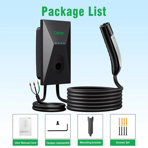 Package contents of Level 2 EV Charger For Tesla With 50 Amp 240V Fast Home Charging, Smart App Control And WiFi, Indoor Outdoor