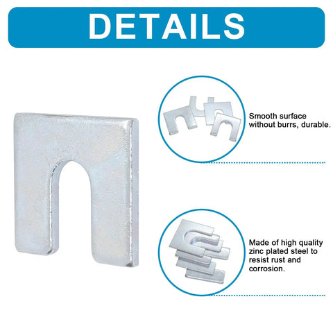 Close-up of zinc plated shim from 40 Piece Auto Body Fender Alignment Shim Kit Pro Grade; smooth surface detail and corrosion-resistant.
