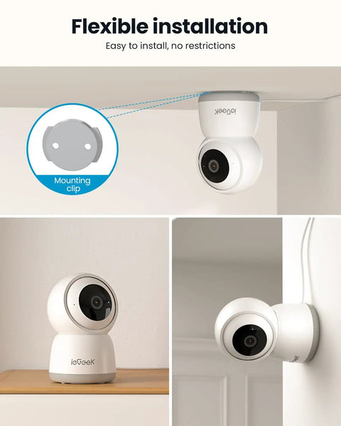 2K Indoor Security Camera System Dual Pack With 360 Degree Pan Tilt AI Tracking Night Vision 2 Way Audio Phone App Access