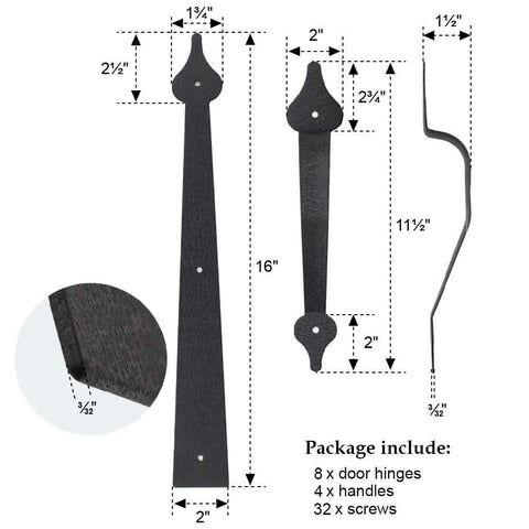 Decorative Rustic Metal Garage Door Hardware Kit With Screw In Carriage House Hinges Dummy Hinges And Handles In Black Matte Steel