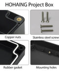 Solid Game Changer IP65 Waterproof Dustproof ABS Plastic Project Box For Outdoor Electronics And DIY Projects Heavy Duty Black Junction Enclosure Ready To Rig Up Pack Of Two with copper nuts and rubber gasket.