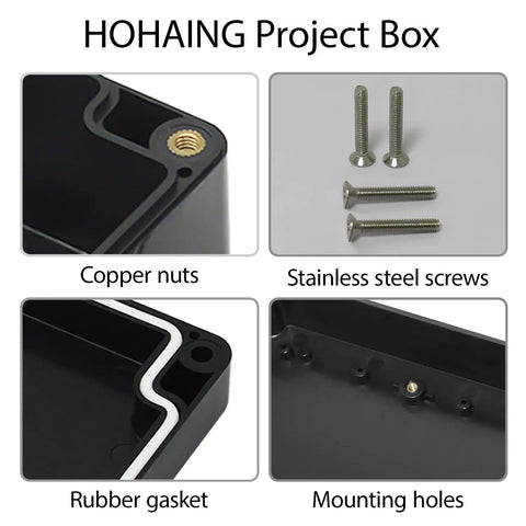 Solid Game Changer IP65 Waterproof Dustproof ABS Plastic Project Box For Outdoor Electronics And DIY Projects Heavy Duty Black Junction Enclosure Ready To Rig Up Pack Of Two with copper nuts and rubber gasket.